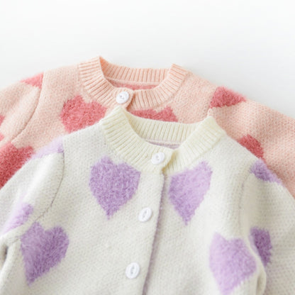 Baby Girls Knit Loving Heart Coat + Rompers Clothing Sets